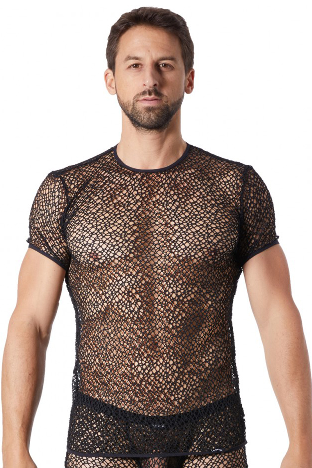 SCHWARZES Netz T-Shirt FETISH  von LookMe im Gaywear Style für eine Gay Fame Party