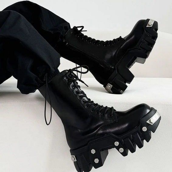 Unisex DARK TECHNO Boots TOWER X  in Schwarz / handgemacht  , Clubwear Techno
