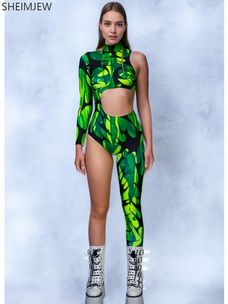 Cyberpunk Women Body Model "GREEN x TATTOO" , Techno Fashion 
