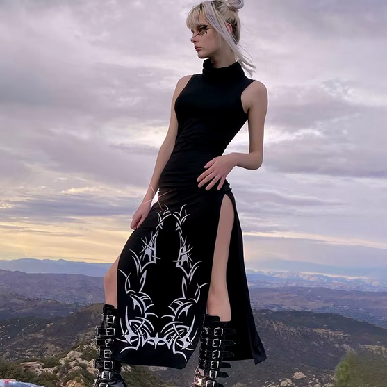 CYBERPUNK Women Kleid in schwarz mit Muster, Cyberpunk