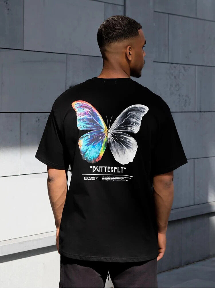 Men Oversized Butterfly Shirt von Hyper X Model "Butterfly x Blue Infinity, Techno Shirt 