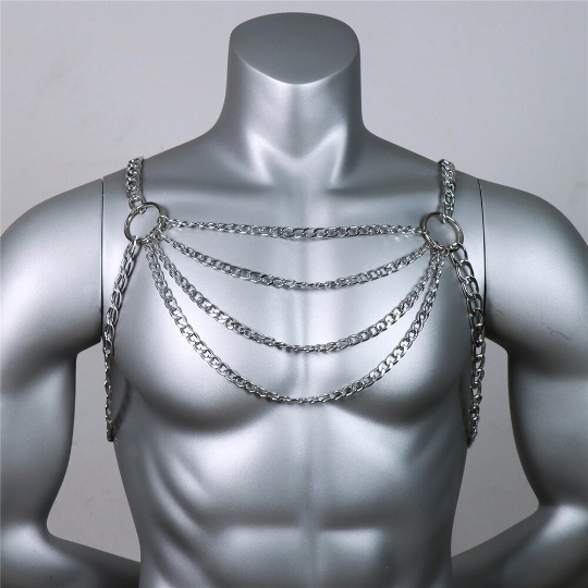 Ketten Harness MEN in Silver oder Gold , Techno Harness 