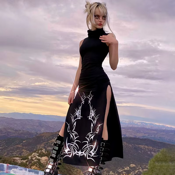 CYBERPUNK Women Kleid in schwarz mit Muster, Cyberpunk