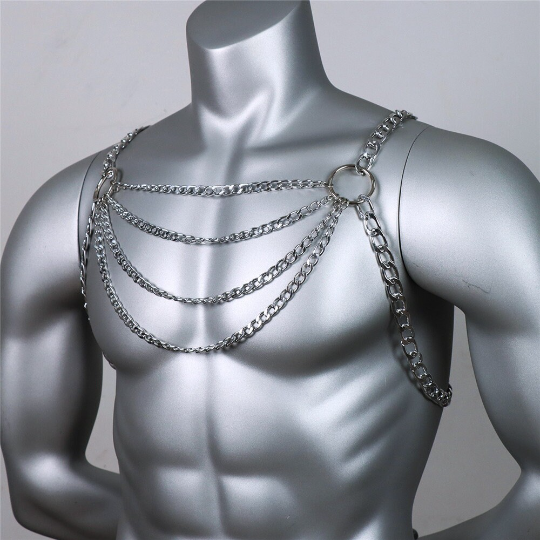 Ketten Harness MEN in Silver oder Gold , Techno Harness 