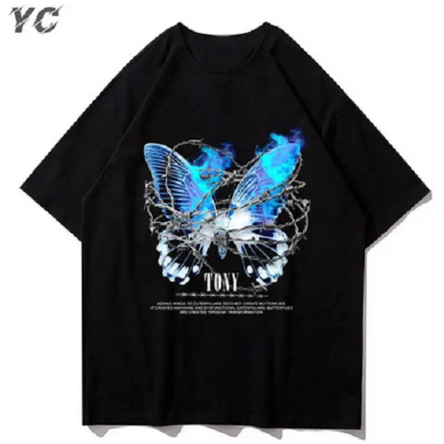 Men Oversized Butterfly Shirt von Hyper X Model "Butterfly x Blue, Techno Shirt  