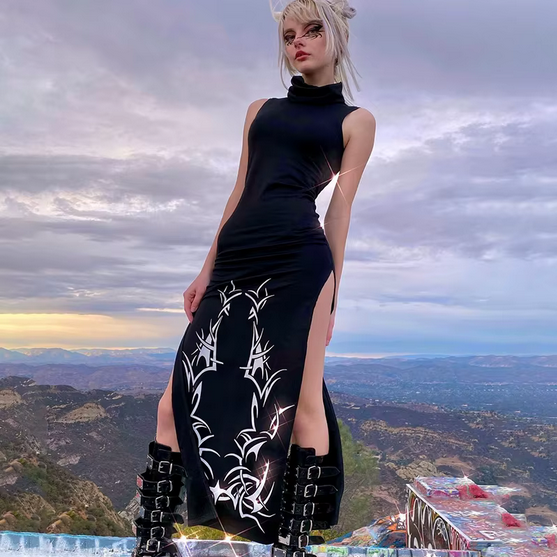 CYBERPUNK Women Kleid in schwarz mit Muster, Cyberpunk