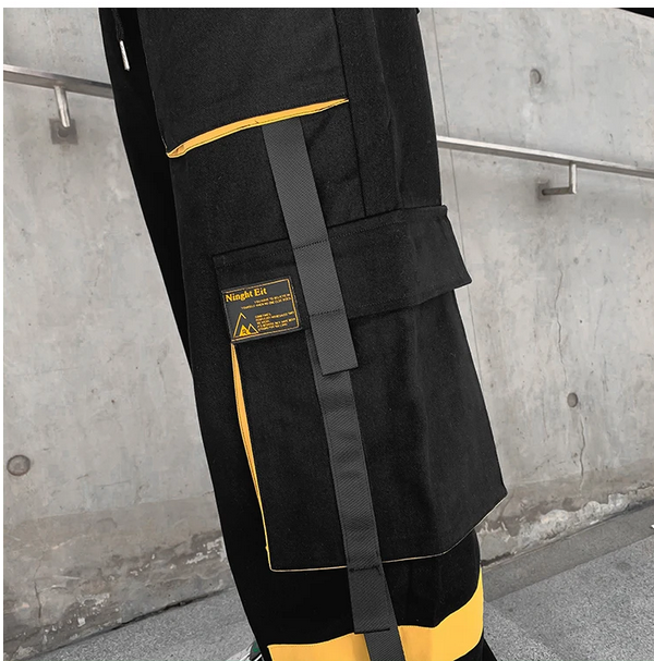 Techwear Cargo Pant mit Applikationen und Taschen in Schwarz- Gelb, Techwear Shop 