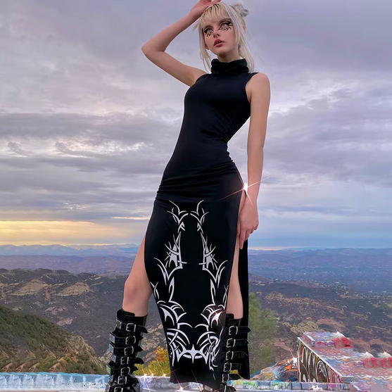 CYBERPUNK Women Kleid in schwarz mit Muster, Cyberpunk