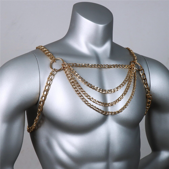 Ketten Harness MEN in Silver oder Gold , Techno Harness 