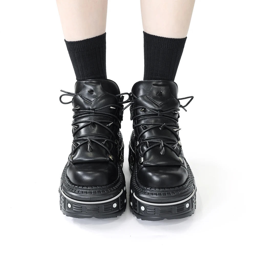 Women DARK TECHNO Boots TOWER x SPIKE in Schwarz / handgemacht  , Clubwear Techno  