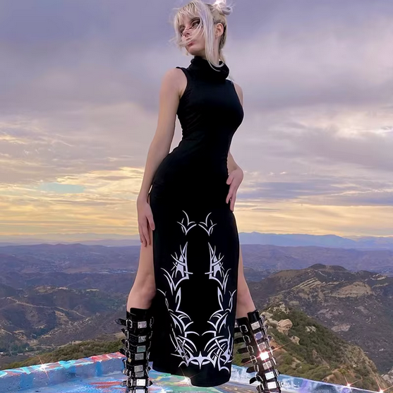 CYBERPUNK Women Kleid in schwarz mit Muster, Cyberpunk