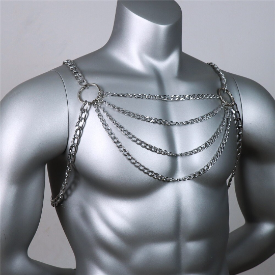 Ketten Harness MEN in Silver oder Gold , Techno Harness 