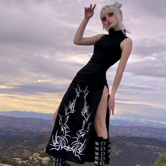 CYBERPUNK Women Kleid in schwarz mit Muster, Cyberpunk