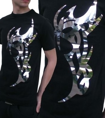 T-Shirt von SONICX Model " Techno Shine Tattoo One"  Techno Wear Style in Space Silver